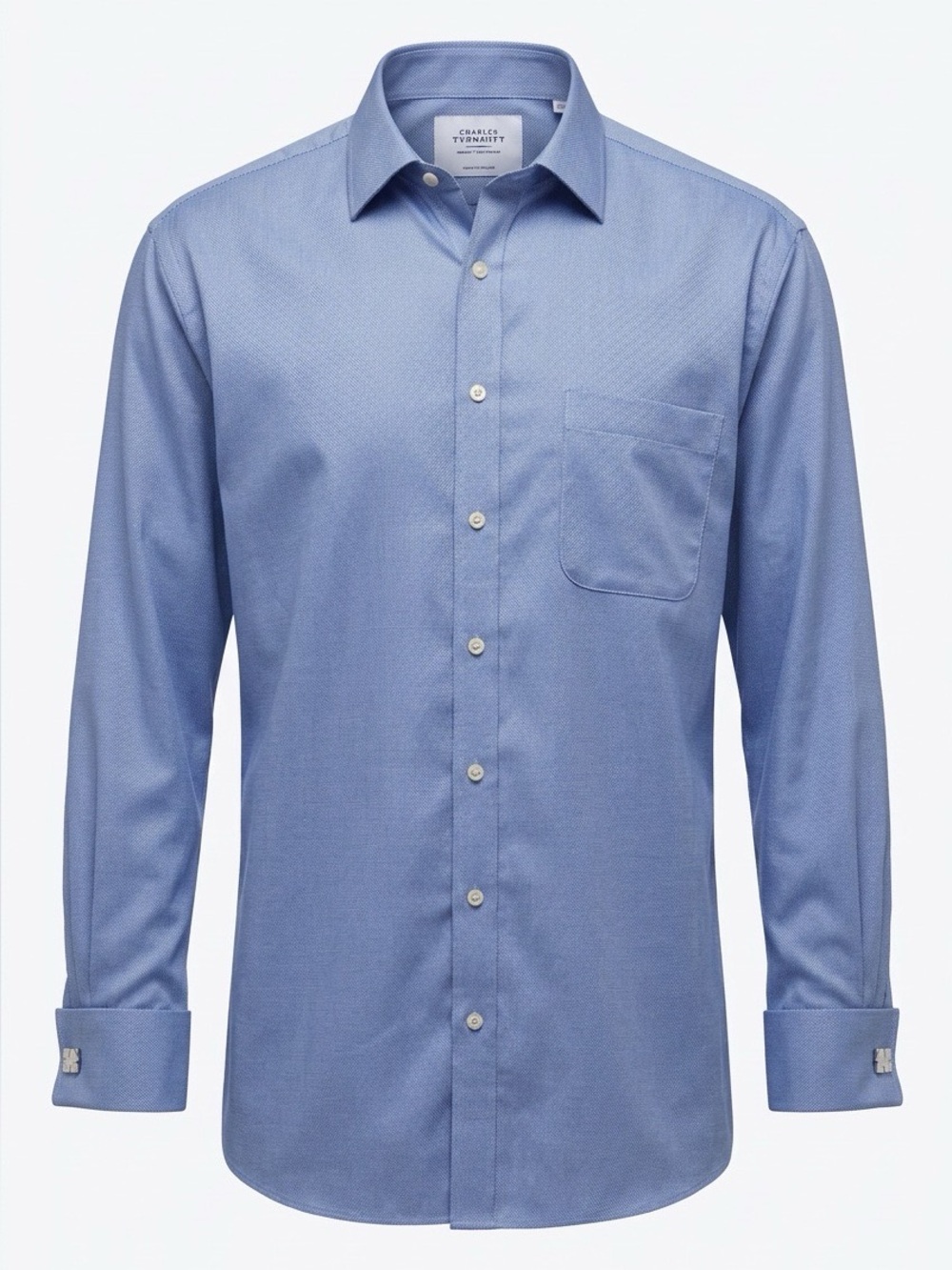 Charles Tyrwhitt Light Blue Textured Long-Sleeve Dress Shirt with French Cuffs